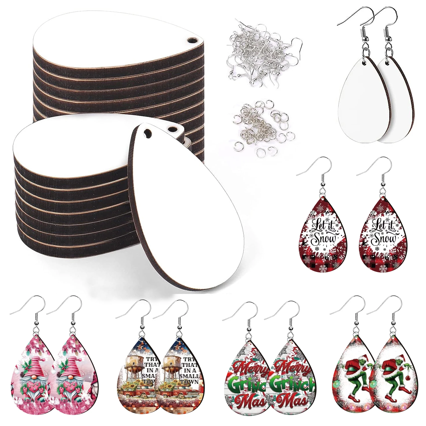 Sublimation Earring Blanks with Earring Hooks and Jump Rings Sublimation Blanks Products Unfinished MDF Teardrop Earring 24pcs