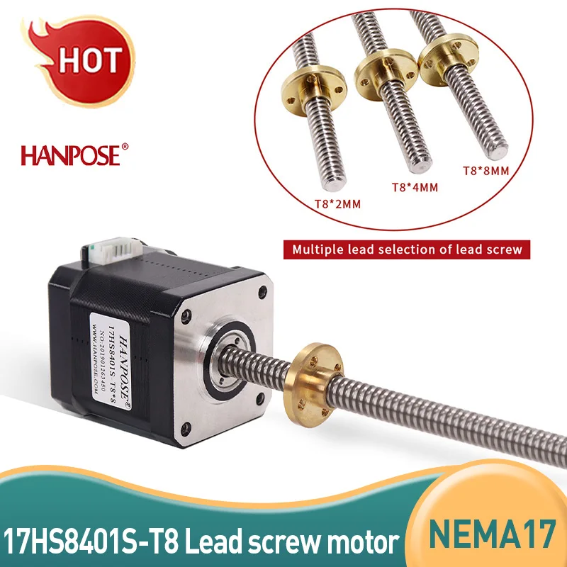 Screw L100-500mm Free shpping nema17 stepper motor 17HS8401S-T8 lead screw 2/4/8mm mill cut cnc engraving machine for 3D printer