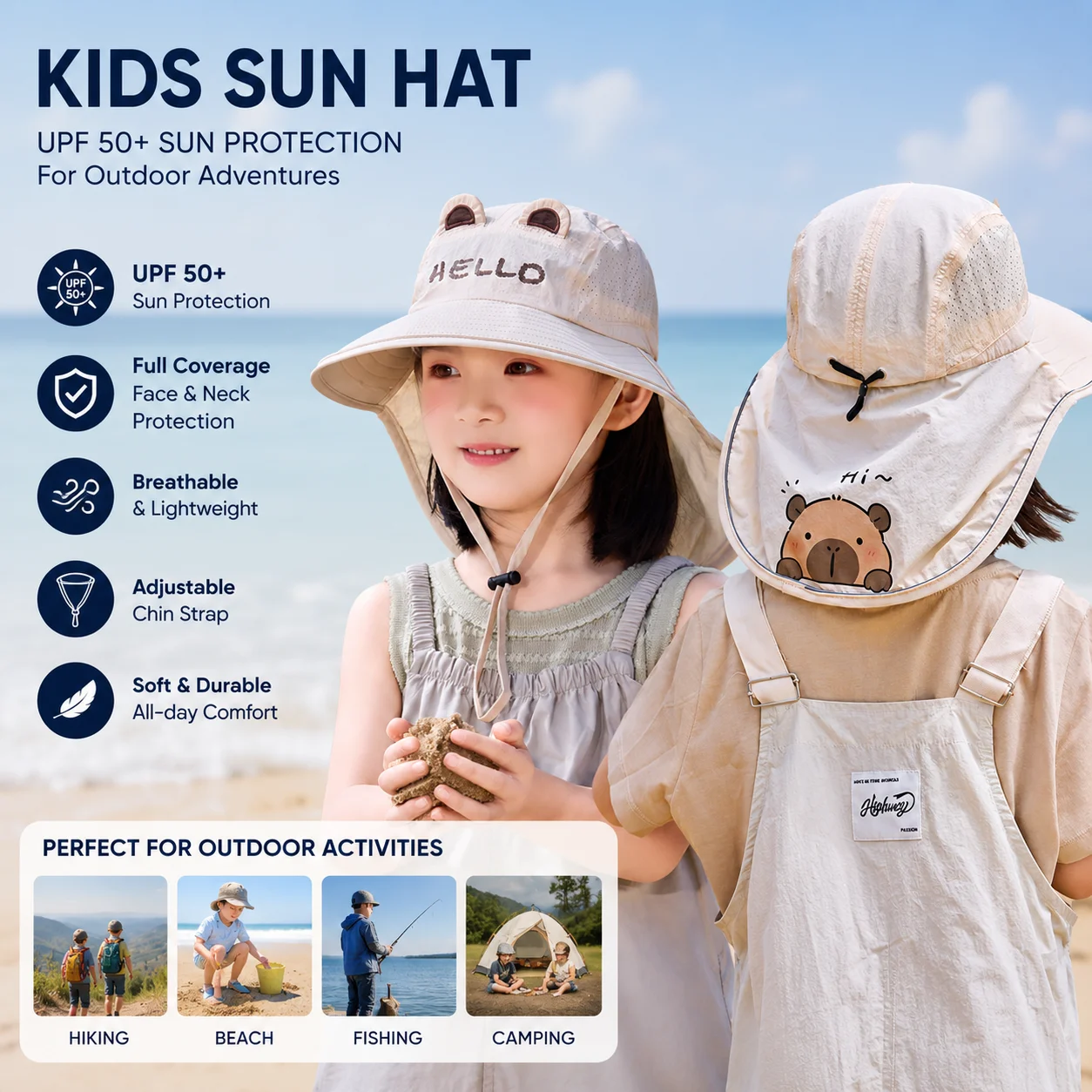 

Children's shawl hat, men's and women's large eave mesh sunshade and sun protection fisherman hat, baby breathable beach sun hat