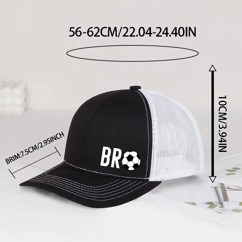 BRO Soccer Print Mesh Trucker Hat Adjustable Breathable Baseball Cap Unisex Sports Sun Hat For Men