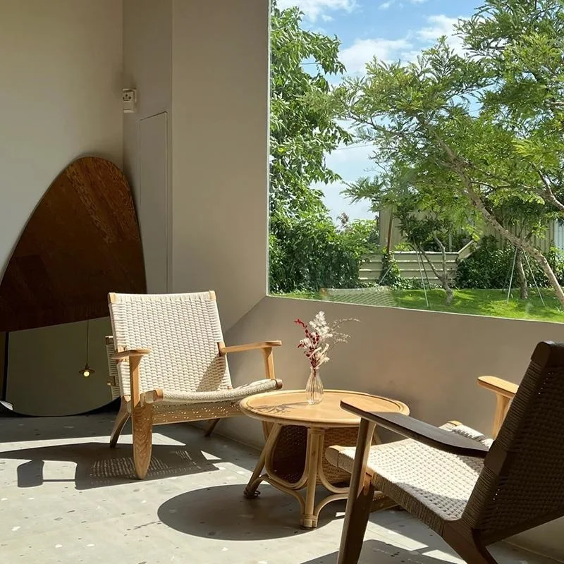 

Balcony Leisure Single Sofa Chair Lazy B & B Hotel Nordic Living Room Back Chair Solid Wood Simple Armrest Reclining Chair