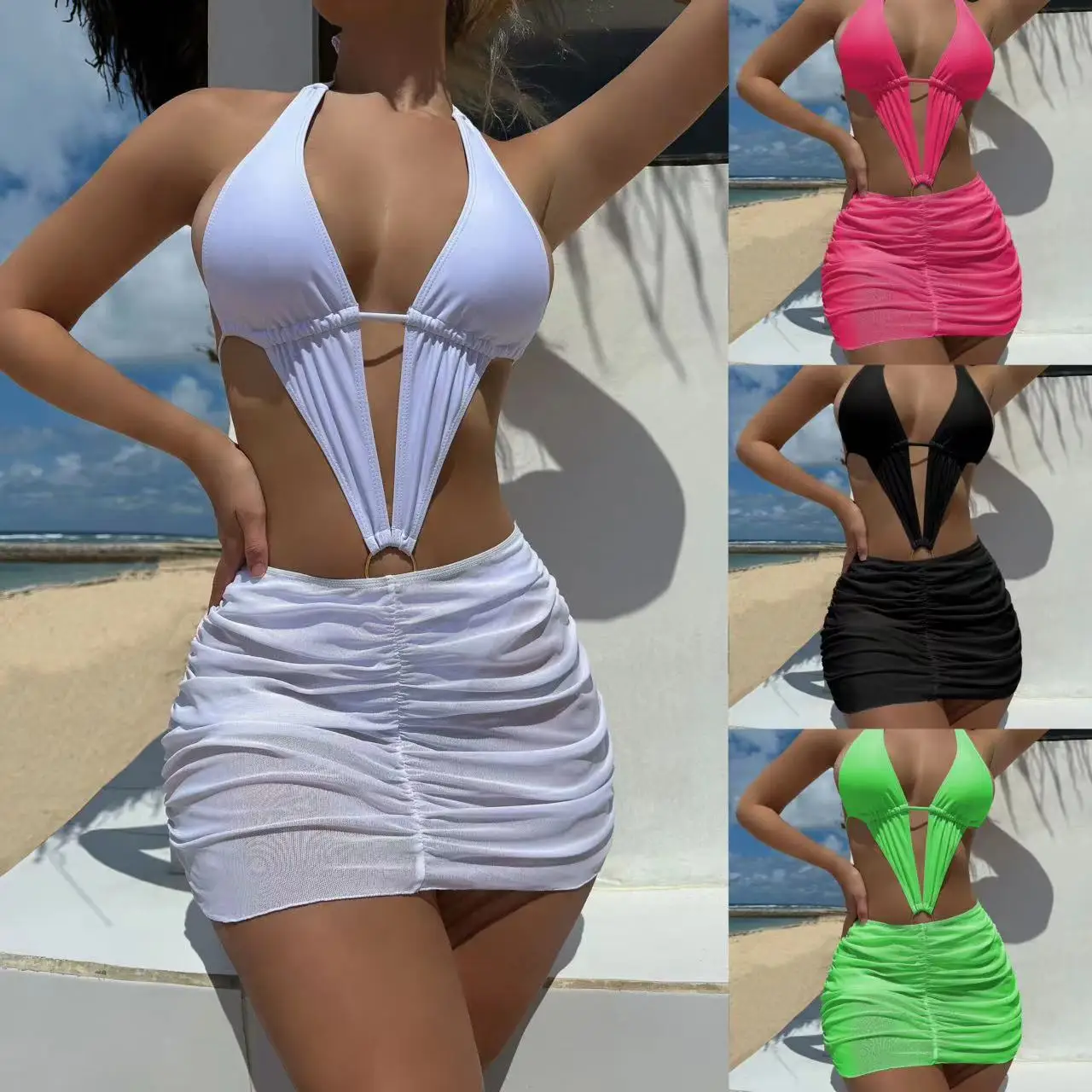 

New Sexy Hollow One-piece Solid Color Two-piece Swimsuit Swimsuit Bikini