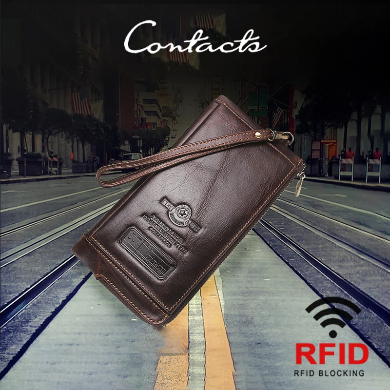 

CONTACT'S Genuine Leather Wallets for Men Long Bifold Casual Clutch Men's Wallet Male Handbags Card Holder Coin Purse Money Clip