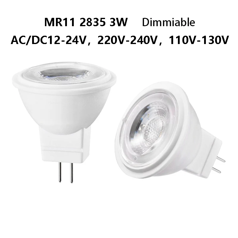 

Hot Dimmable GU4 Pin MR11 Spotlight 3W DC 12V 24V AC 110V 220V Dimming Bulb Replacement Halogen Lamp White Warm Natural