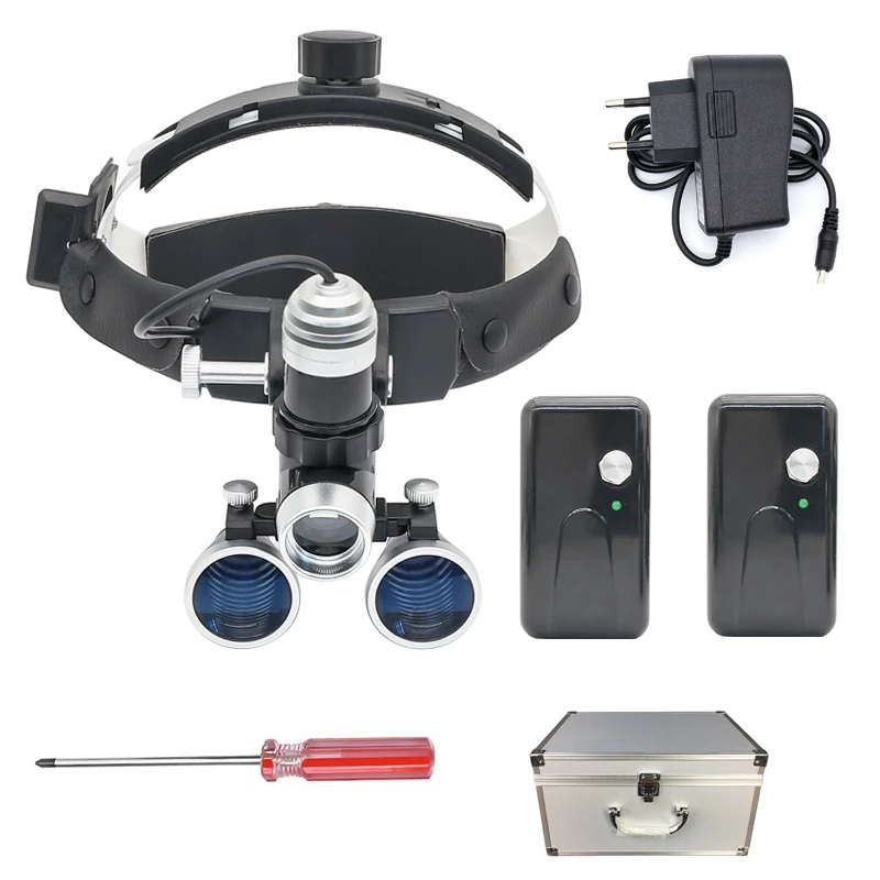 2.5X/3.5X Headband Dental Loupe Medical Binoculars High Brightness Headlight Spot Size Adjustable Surgical Light w Li-on Battery
