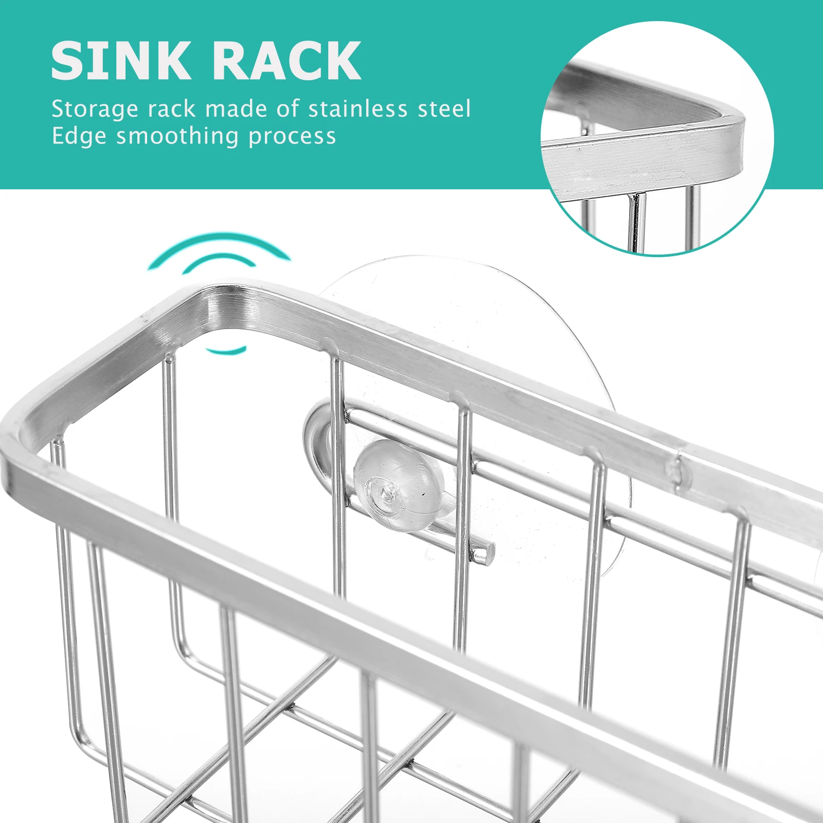

1pc Stainless Steel Shelf Sink Sponge Holder Kitchen Storage Rack Suction Cup Design Practical Bath Restaurant Use