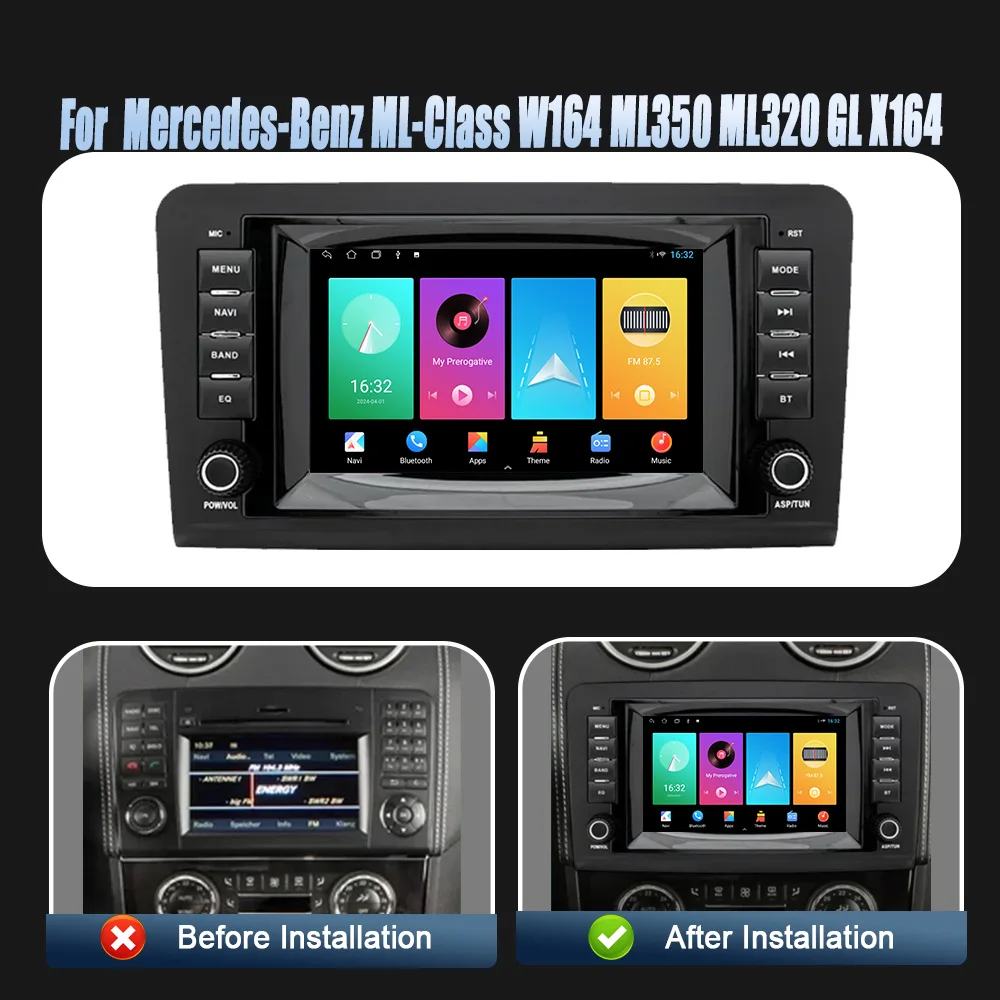 For Mercedes-Benz ML-Class W164 ML350 ML320 GL X164 Car Radio Multimedia Navigation Wireless Carplay Stereo Screen Android 14