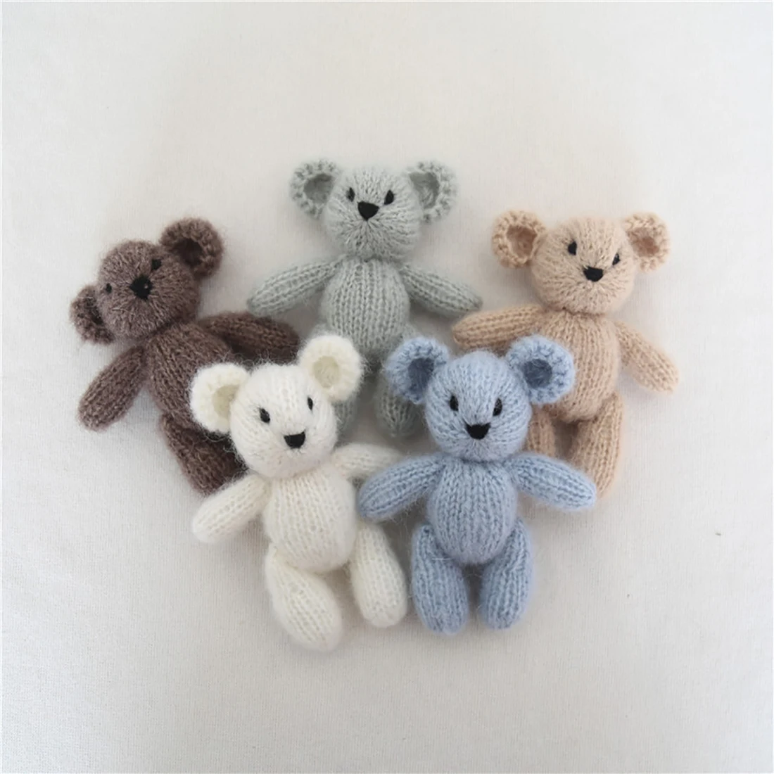 

Handmade Knitted Teddy Bear Toy Newborn Photography Props Crochet Mohair Stuffed Animal Doll Photo Shoot Prop