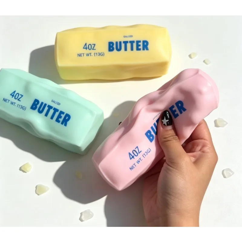 Caja Sorpresa de Juguete Antiestrés con Sonido Crujiente de Barra de Mantequilla, Bola Blanda para Apretar, Juguete Sensorial ASMR para Aliviar el Estrés, Juguete de Comida Falsa, Regalo para Adultos
