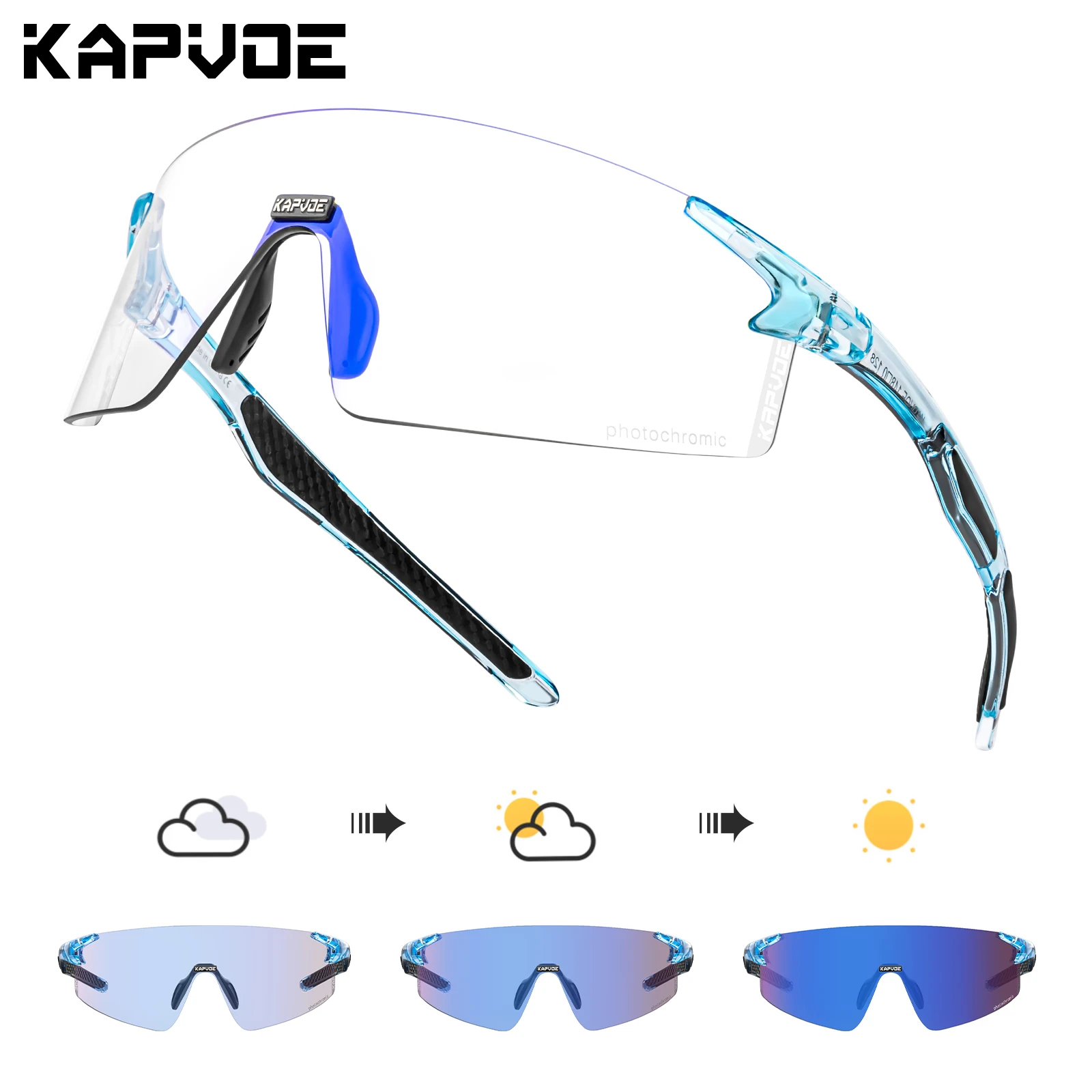 Kapvoe Color Photochromic Cycling Sunglasses Rimless Color Cycling Glasses Bicycle Goggles MTB Sports Bike Eyewear Outdoor UV400