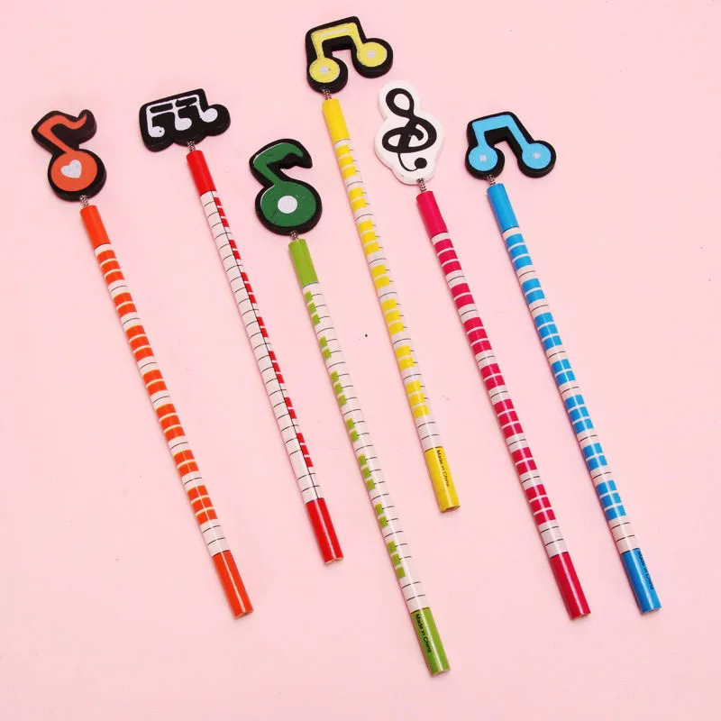 10pcs Cute Pencils Musical Note Cartoon Standard Wooden Pencils Stationery for Kids Office School Supplies Pattern Randomly