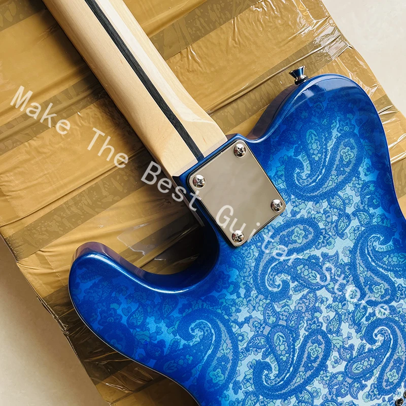 Bright blue printed pattern electric guitar, 22 tone finger board electric guitar, professional level, fast delivery.