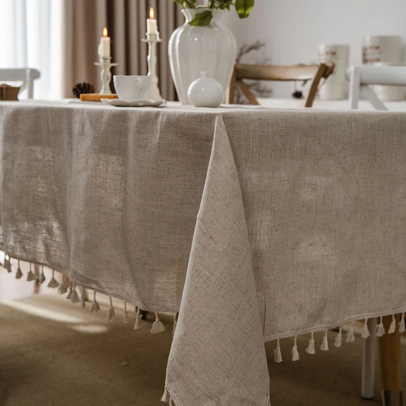 Cotton Linen Table Cloth Tassel Rectangular Tablecloth Dining Table Coffee Tea Table Cover Wedding Easter Party Tabletop Decor