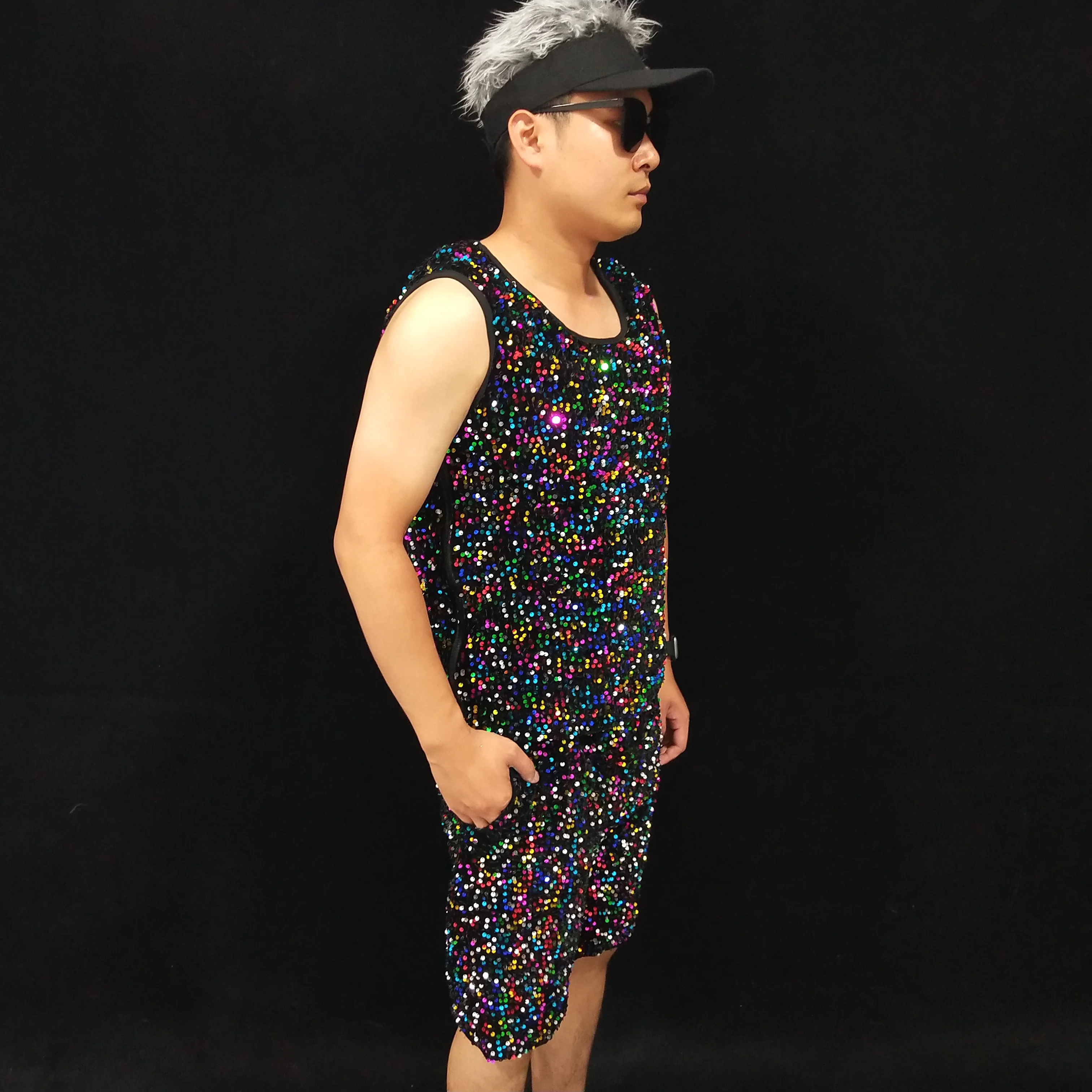 Bunte Casual Shorts Tops Laser Spiegel Pailletten Elastische Taille Sets Karneval Party Nachtclub Sänger Bühne Leistung Dance Tragen