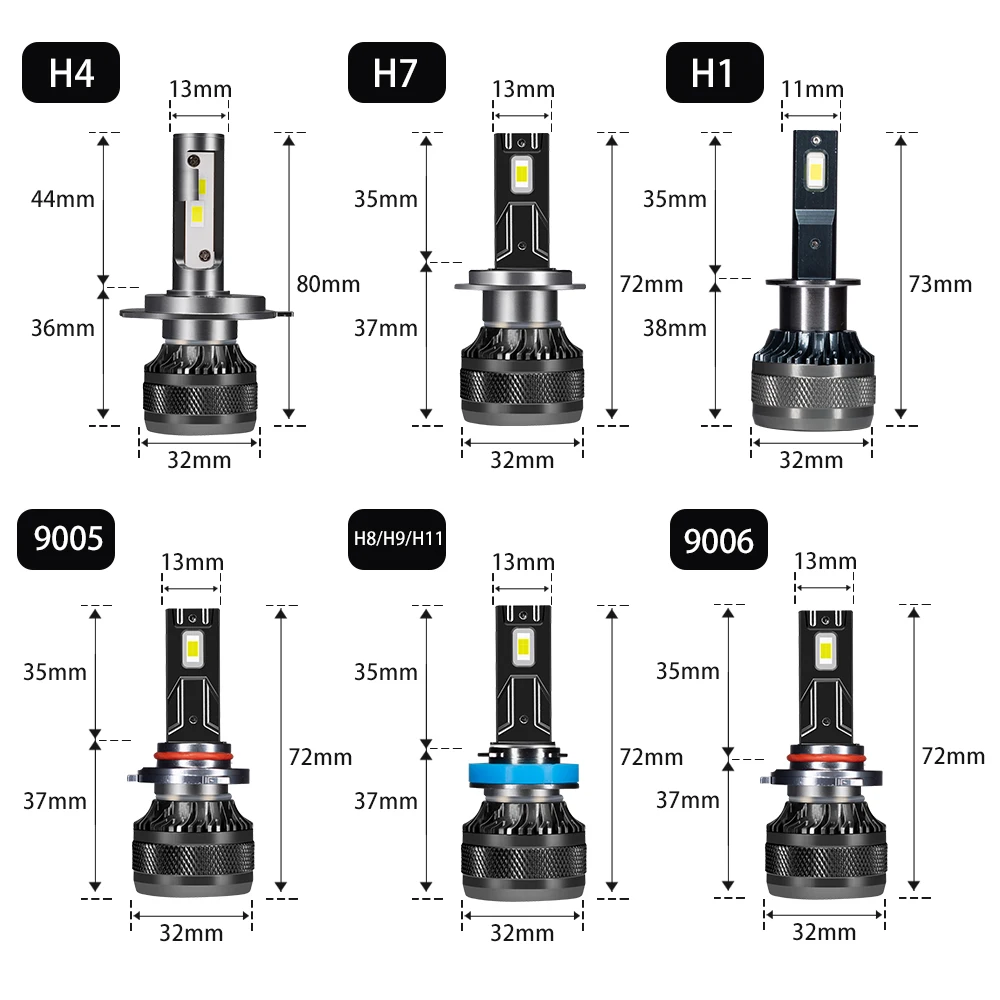 DOMX H4 H7 Car LED Headlight H1 H8 H11 HB3 HB4 9005 9006 LED Lights 6000K 200W 50000LM Auto LED Lamp Turbo Fog Light Bulbs 12V