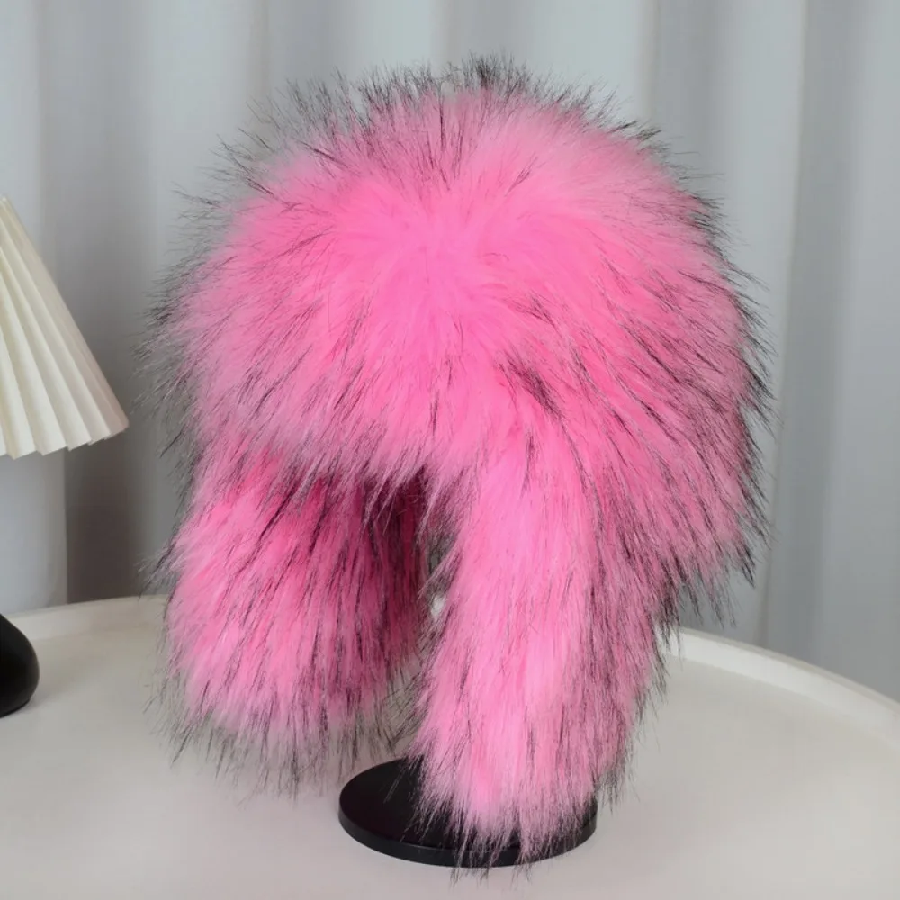 

Fluffy Bomber Hats Faux Fur Russian Style Winter Round Earflap Cap Round Earflap Warm Faux Fur Hats