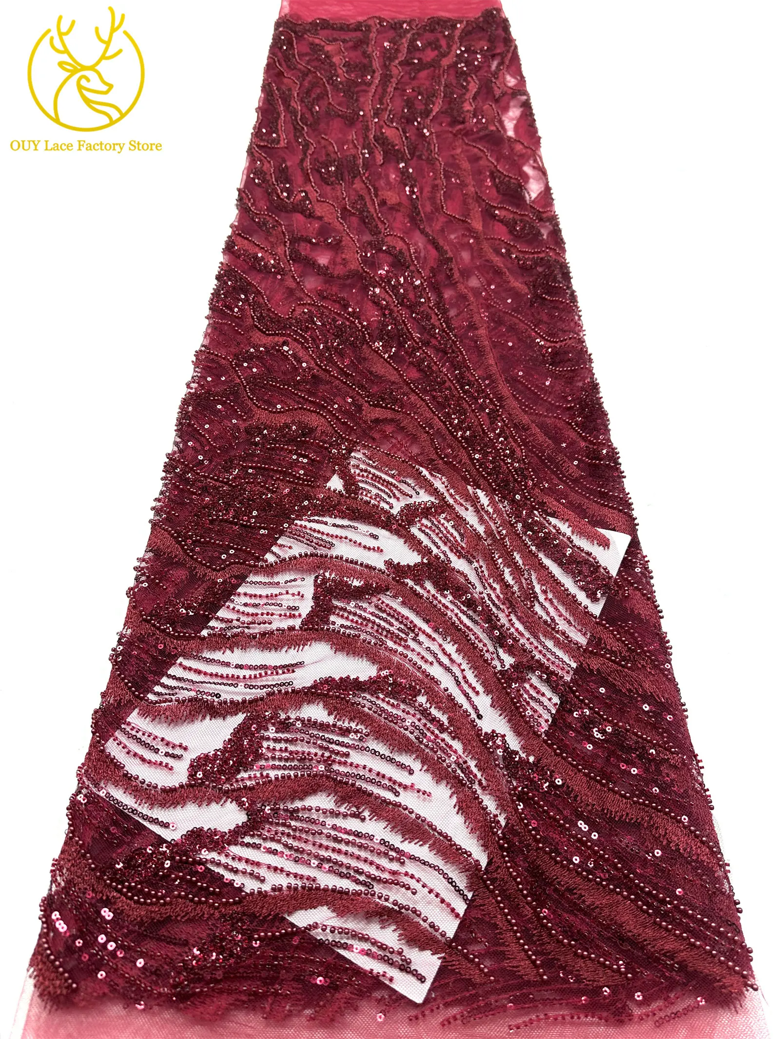 Afrikanischer Brautkleid-Spitzenstoff mit Stickerei und Perlen, französischer Netzspitzenstoff, nigerianischer Tüllspitzenstoff für Hochzeitskleider und Partykleider zum Nähen – Detail 21