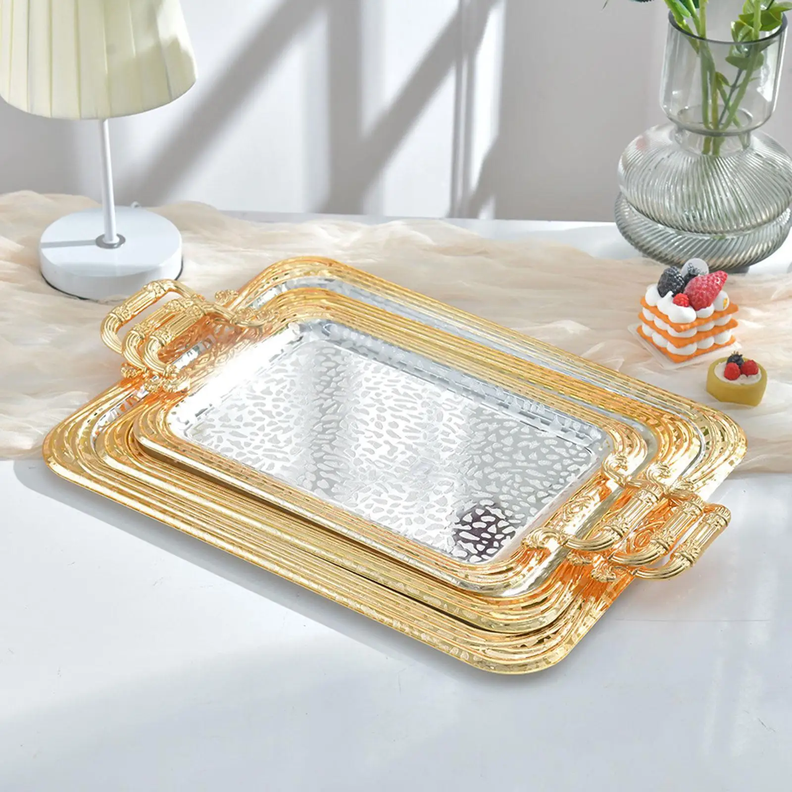 

Serving Tray Multifunction Iron Jewelry Tray for Dressing Room Dresser Home