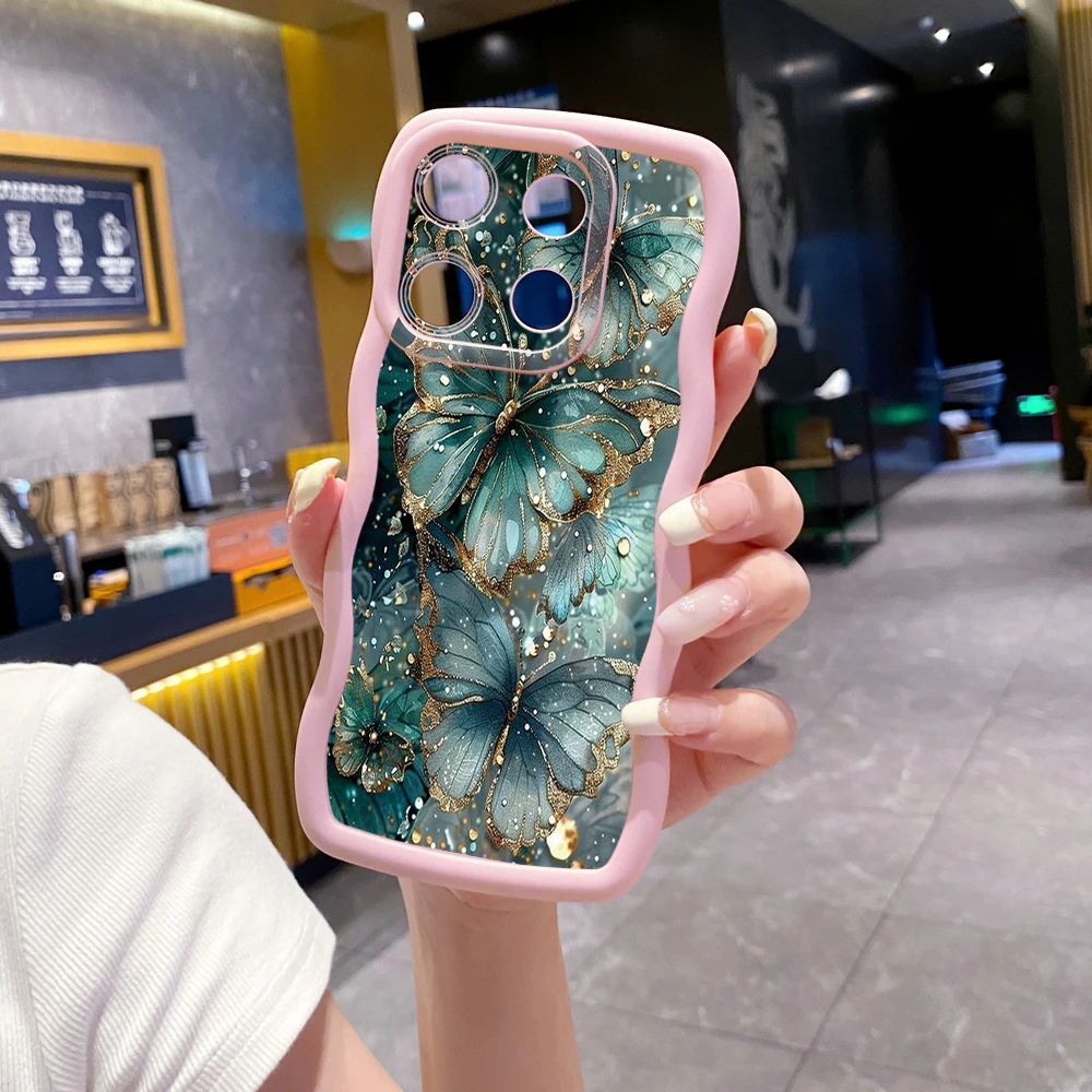 Compatiable with Xiaomi Redmi Note 14 13 Pro 5G 12S 4G 11S 13C 12C A4 Luxury Flower Butterfly Wave Case Cover Bolang view 3