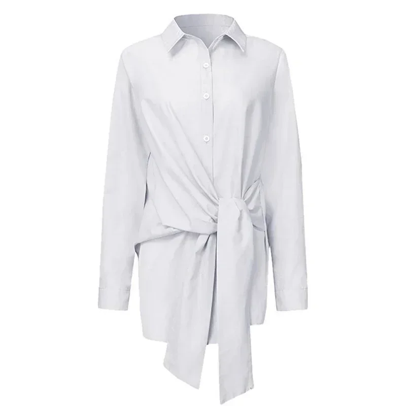 Long Sleeve Women Shirt Button Loose White Blouses Office Lady Elegant Cotton Tops