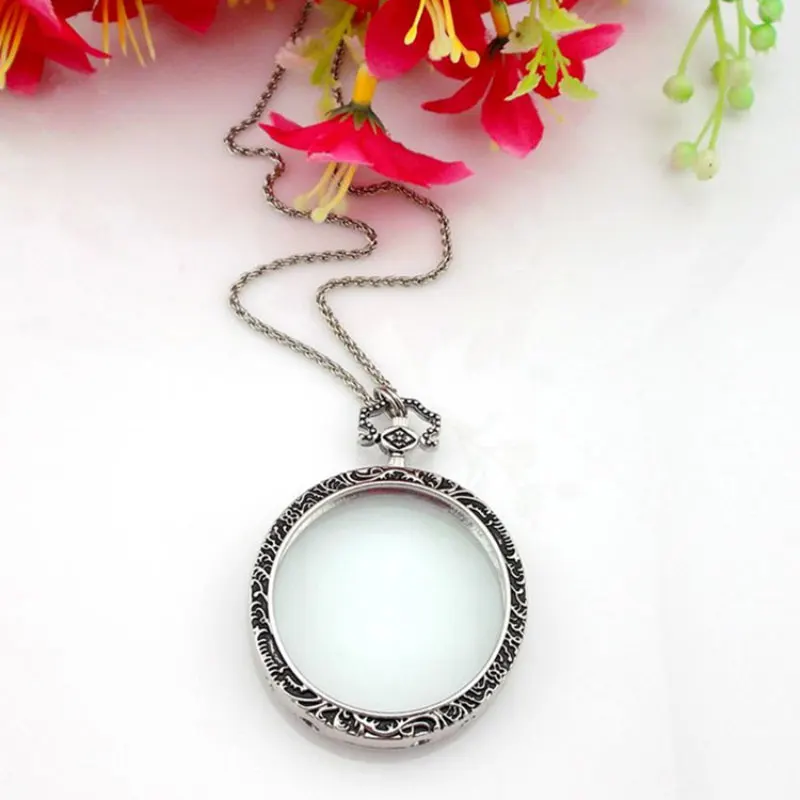 Decorative Necklace Magnifying Glass Retro 6x Reading Magnifier Pendant For Women Sweater Long Chain Jewelry Gift