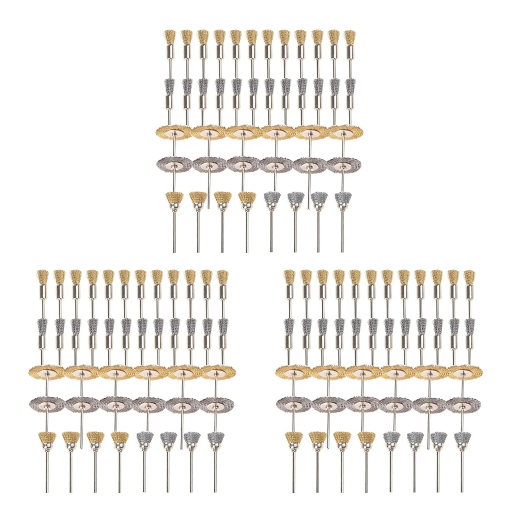 EYFL-132 Pieces Mini Wire Brush Wheel Cup Brass Steel Wire Brush Set 1/8Inch (3Mm) Shank
