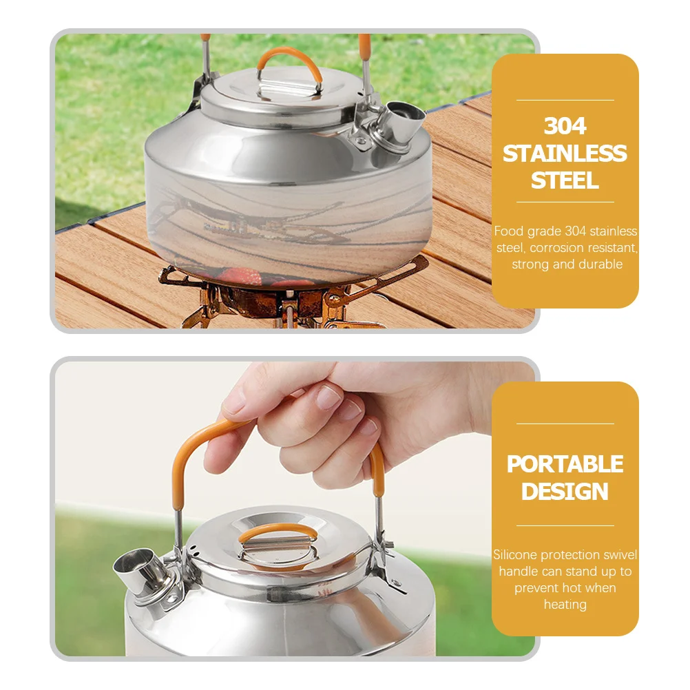 

Stainless Steel Portable Camping Kettle Outdoor Water Kettle Silver Durable Handheld Tea Pot Whistling Cookware