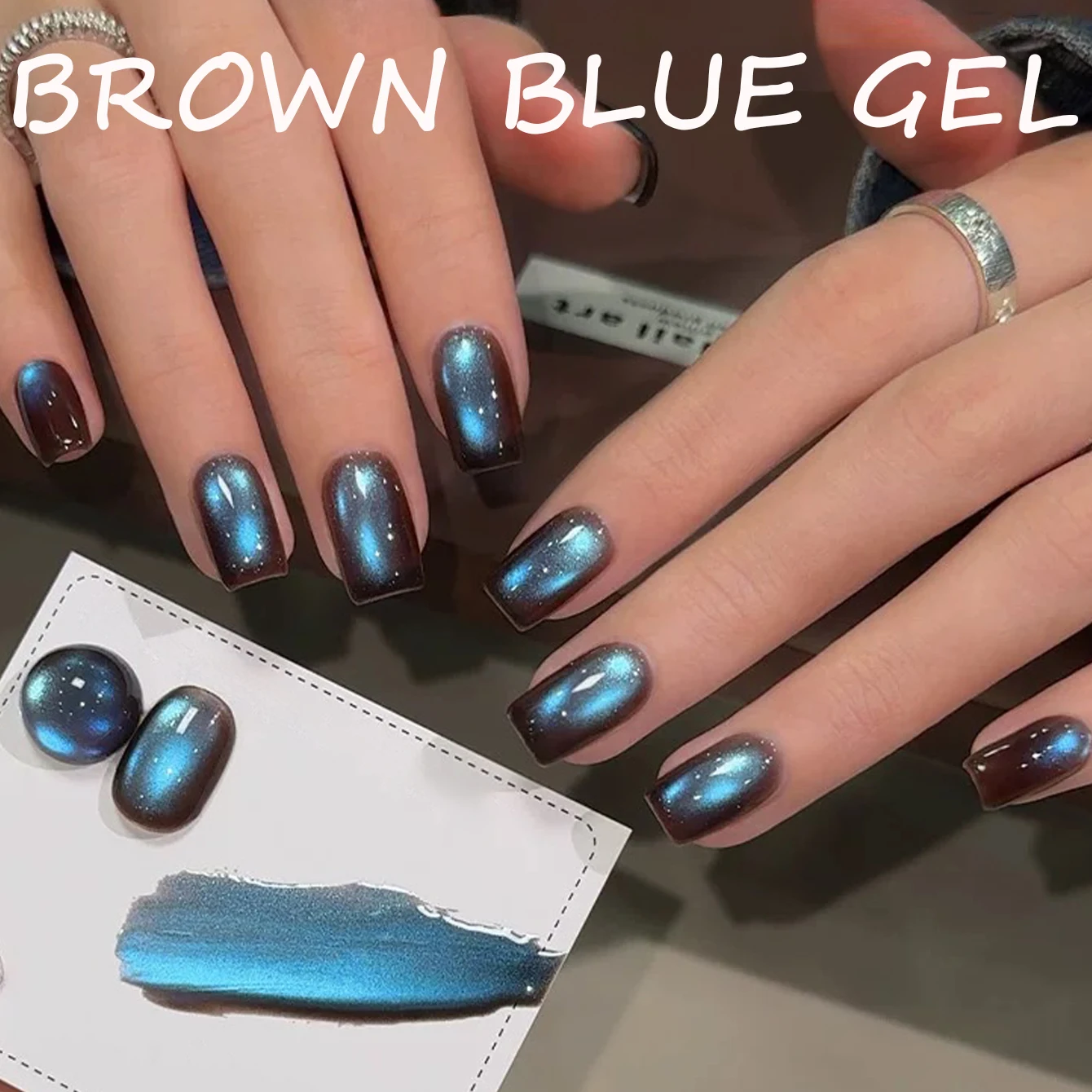 1pcs TC New Brown Blue Cat Eye Gel Nail Polish 2026 Autumn Popular Whitening Retro Brown Blue Glass Bead Halloween Nail Art