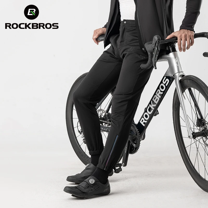 ROCKBROS Autumn Winter Cycling Pants Warm Fleece Windproof Thermal Bicycle Casual Pants Outdoor Sports Men Bike Fitness Trousers