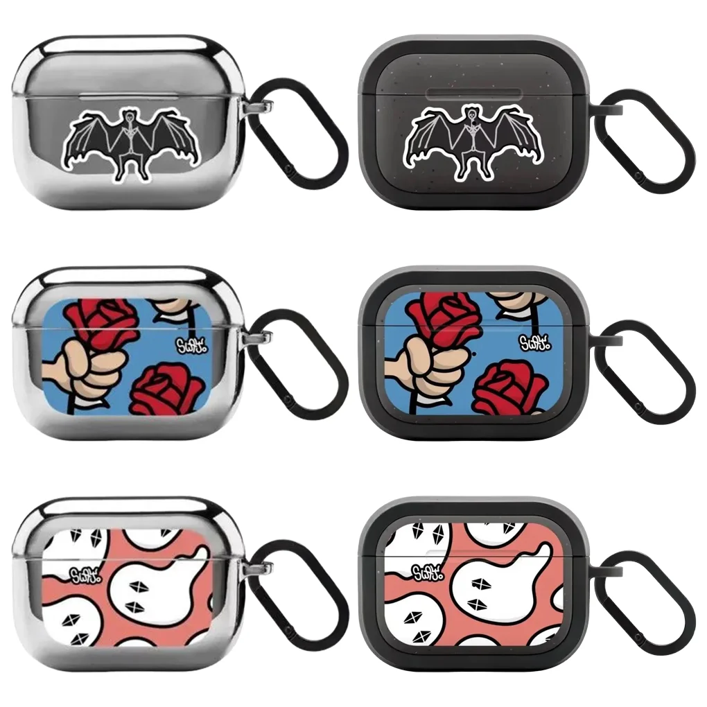 

Cartoon Bat Rose Ghost Protective Case for AirPods Pro3 Pro 4 3 Pro Earbuds Charging Box Cover with Hook