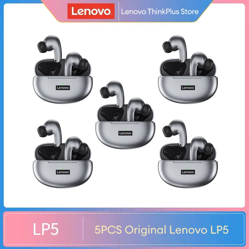 5PCS Lenovo LP5 HiFi Music Earbuds With Microphone Sports Waterproof Headset Gaming Wireless Headphones Bluetooth Earphones