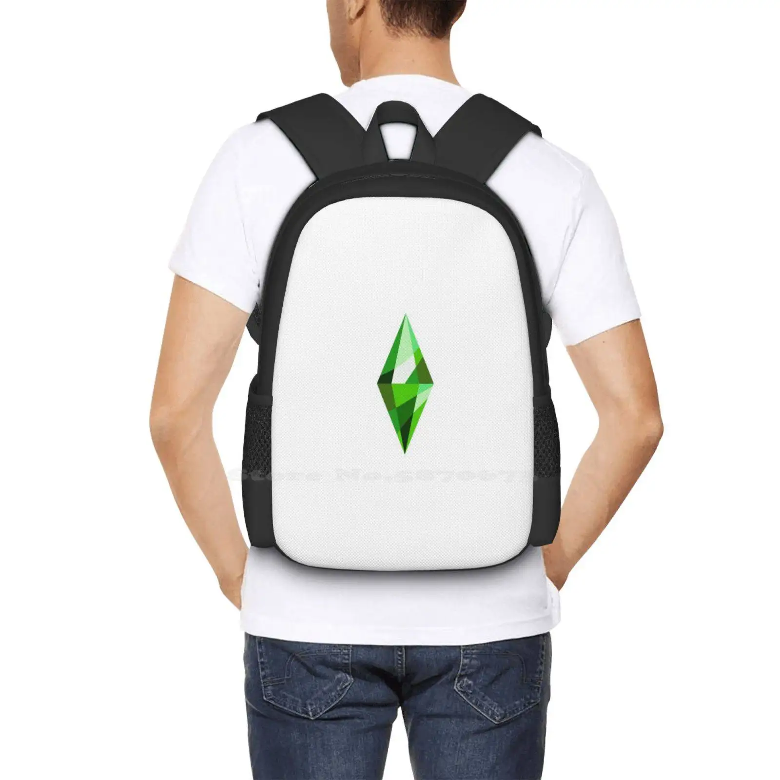 Mochila escolar con diseño de plumbbob, mochilas con diseño de patrón de Los Sims 4, actualización de los Sims 4, Happy Sims 3, Gaming Gamer