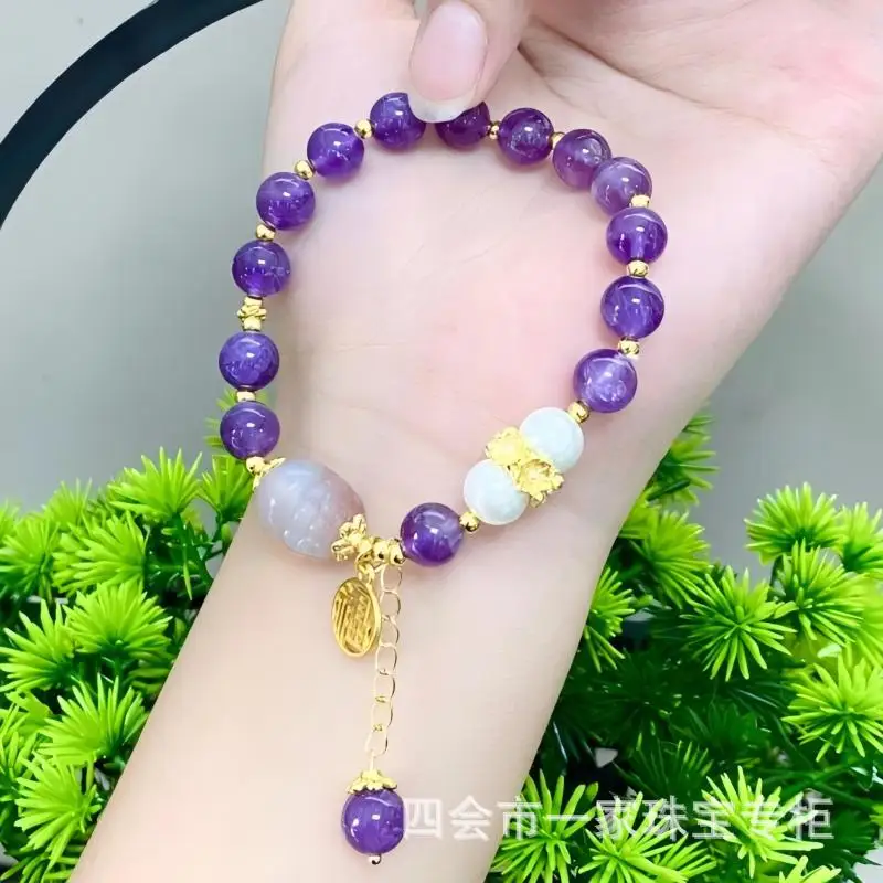 Natural Nine Purple Fire Amethyst Multi-Treasure Bracelet for Good Luck in Year of the Dragon
