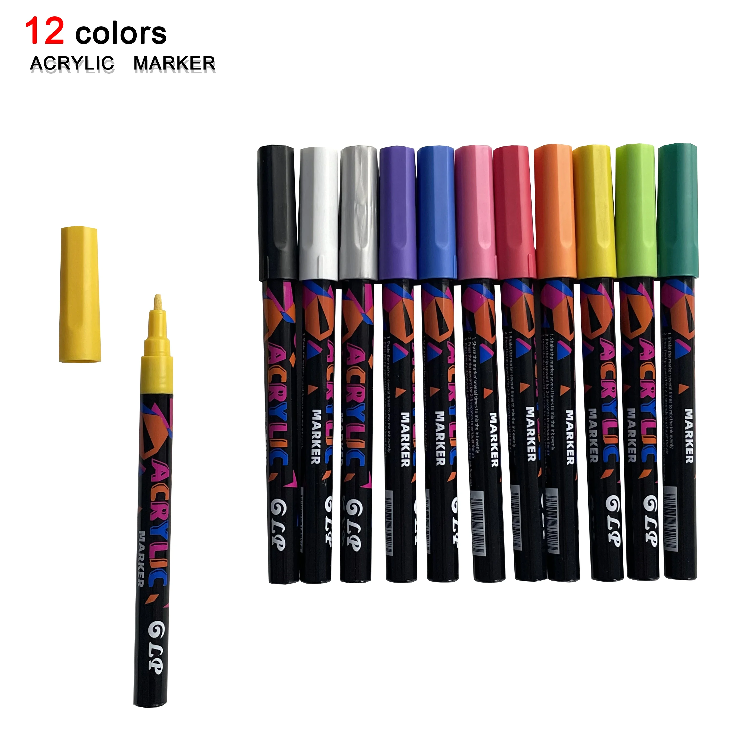 12 Colors Chinese style Acrylic Markers Pen Art valve Width for Rock Stone Ceramic Porcelain Mug Wood Fabric Canvas Marking