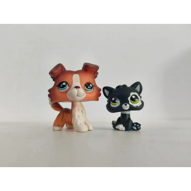 2 szt./partia Mini Zabawka dla Zwierząt Domowych - Pies Collie, Czarny Kotek # 1542 figurki zwierząt LPS