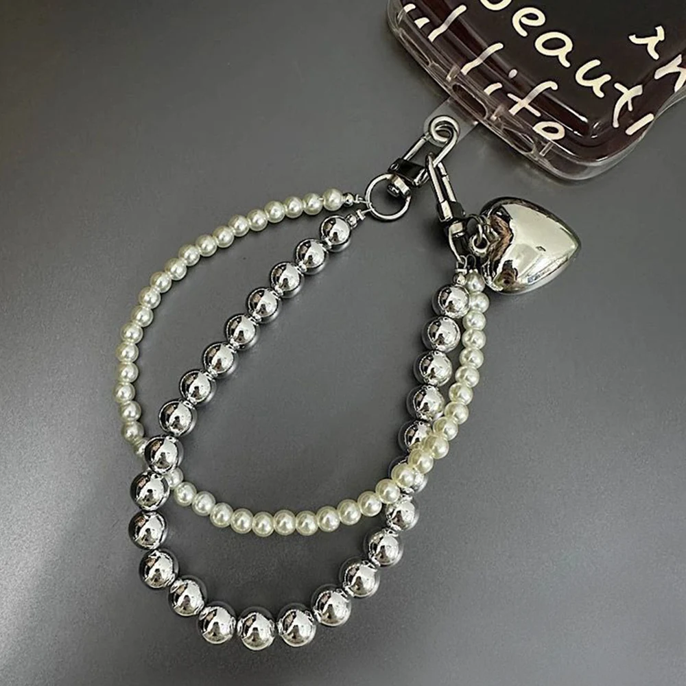 1 stücke Handy Gurt Schlüsselbund Tasche Anhänger Tasche Griff Dekor Gürtel INS Doppel Kette Liebe Anhänger Anti Drop Kurze Tasche charms