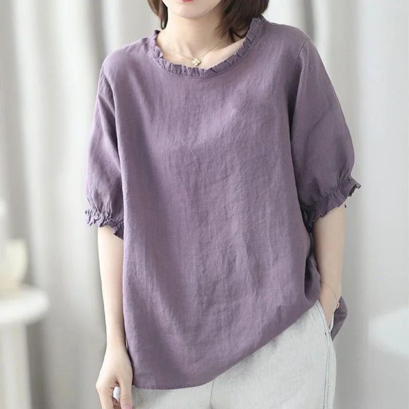 Women's Summer Retro Round Neck Women's Clothing Office Lady Fashion New Arrival Trendy Comfortable