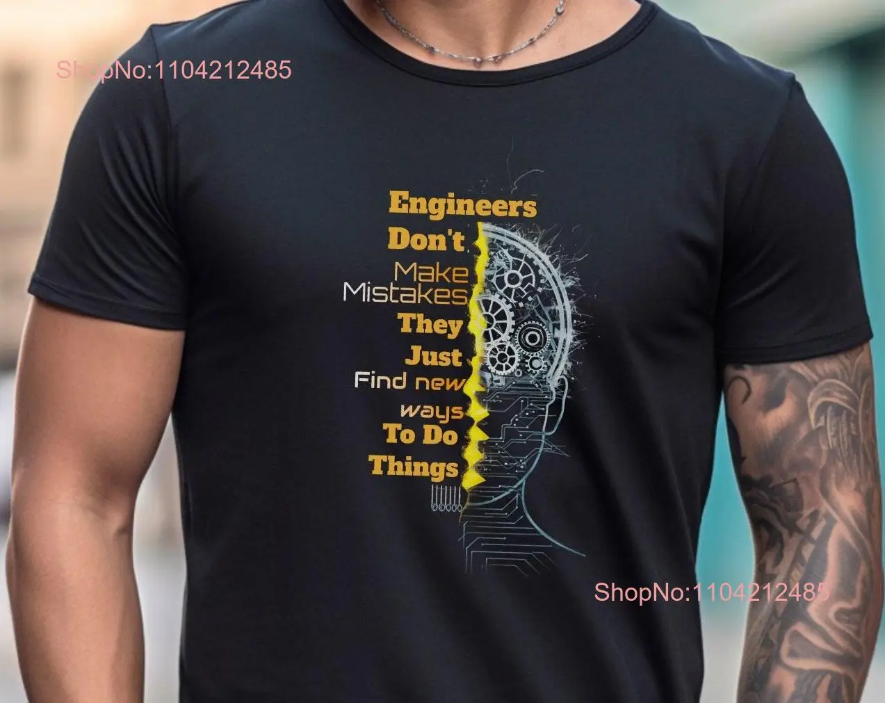 Engineer Quote T Shirt Mechanical Gears Head Design Engineering Yellow and Gray Inspirational Statement Cool Apparel