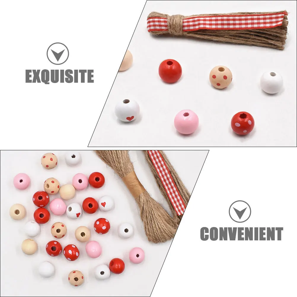 

1 Set Wood Beads Valentine'S Day Garland Diy Craft Kit Round Loose Beads For Jewelry Making Wedding Decor Handmade Accessories