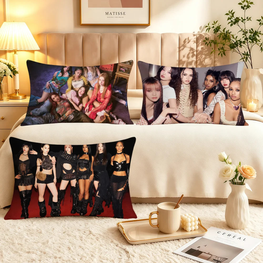 Band Singer K-Katseye Y2k Fanart Cushion Cover Soft Rectangle Pillowcover Home Sofa Living Room Decor Dorm Hogar Pillowcase Gift