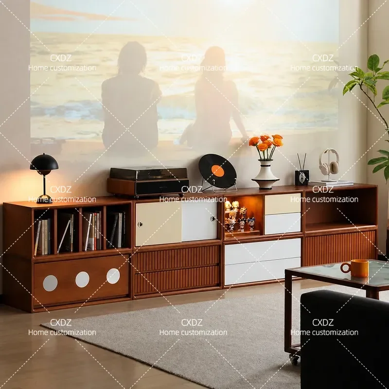 Solid Wood Side Cabinet Antique Boxwood Living Room Movable Multi Functional Module Combination Storage Locker Furniture