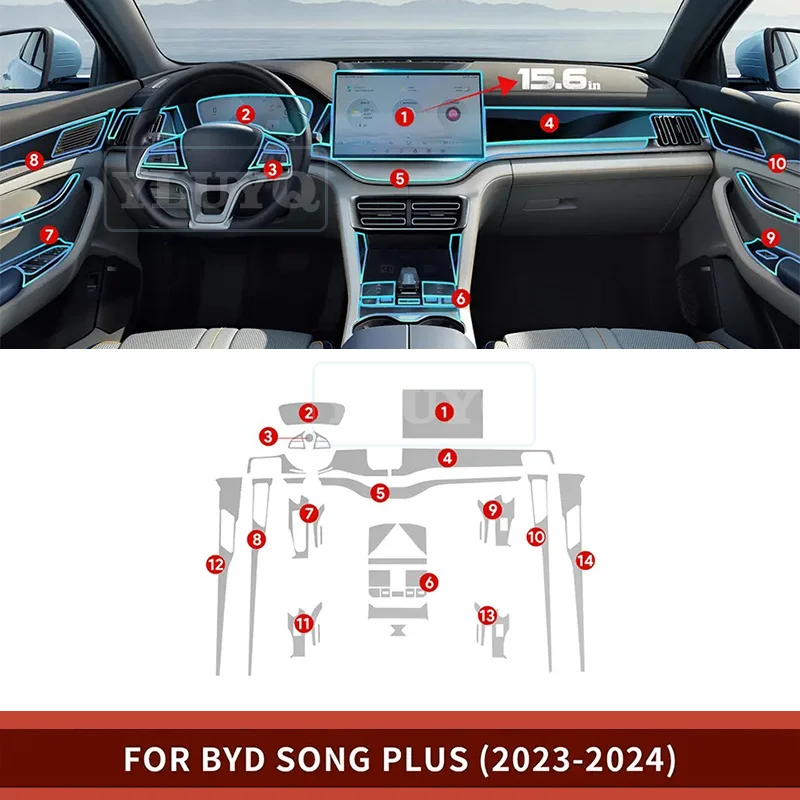 

For BYD Seal U Sealion 6 Song Plus DMI EV 2021-2024 Car Center Console Navigation Screen Instrument TPU Protective Film Interior
