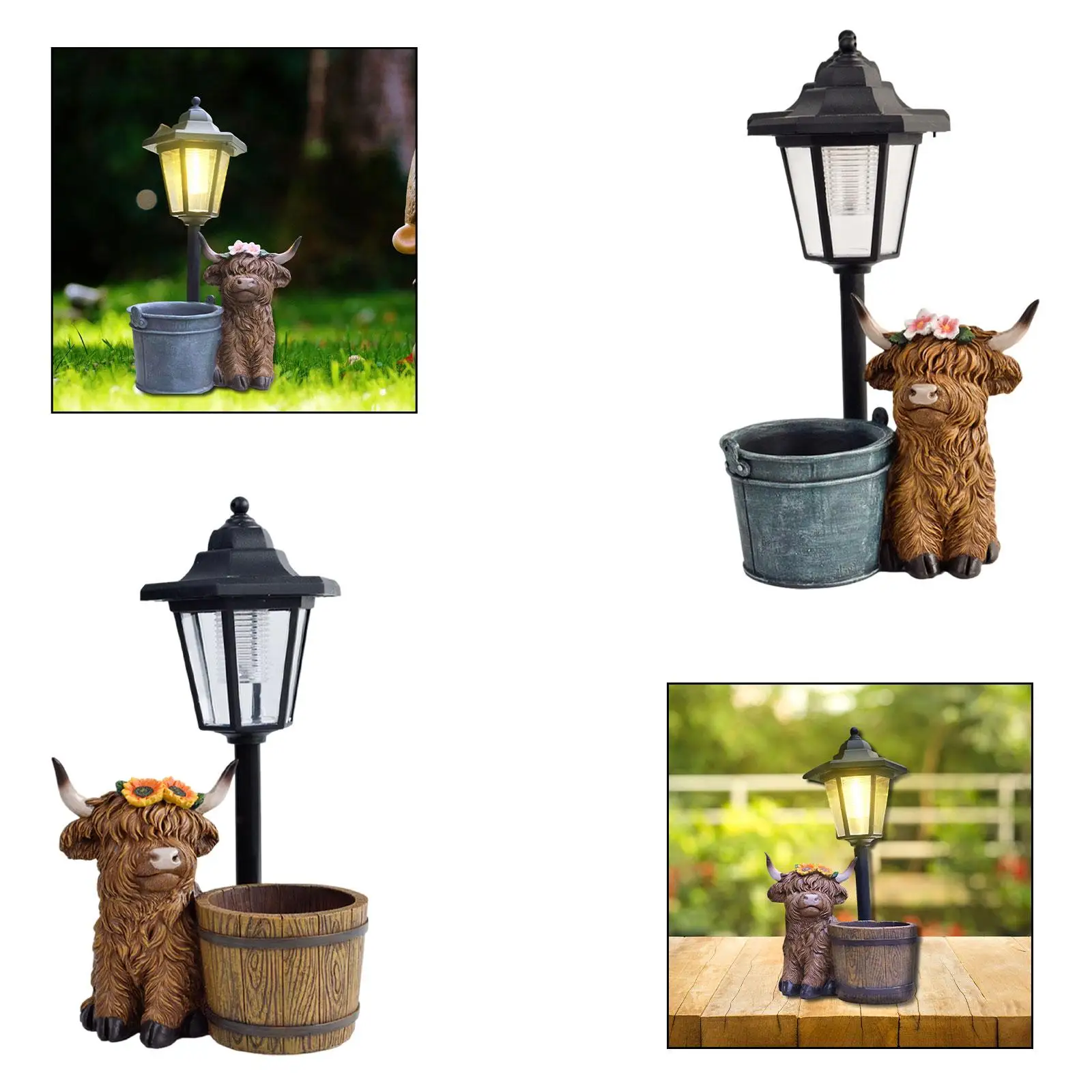 

Highland Cow Statue,with Solar Lights Lovely Resin Figurine Gifts,Landscape Lamp Animal Sculpture Decoration for Garden Patio