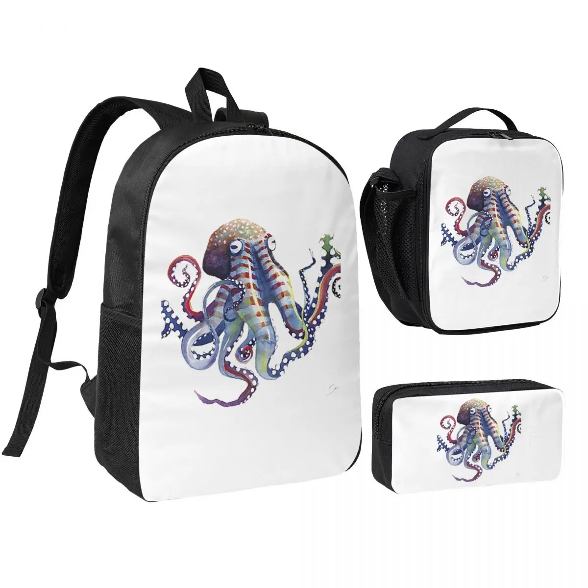 

Octopus Backpack Boys Girls BookBag School Bag Shoulder Bags 3ps Insulated Lunch Bag Pencil Case