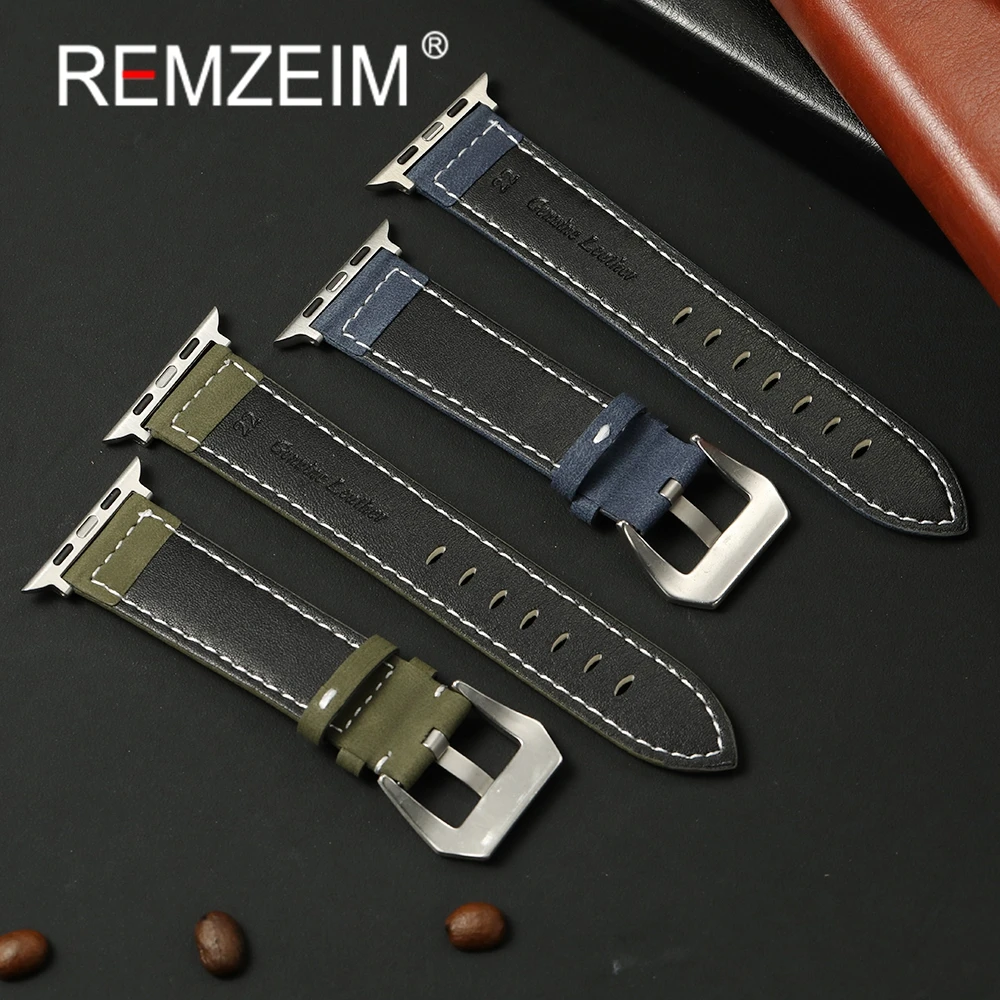 Винтажный кожаный ремешок для часов Apple Watch Band 42/44/45/46/49/38/40/41 мм, матовый ремешок для IWatch Series 1-10 Ultra SE 2
