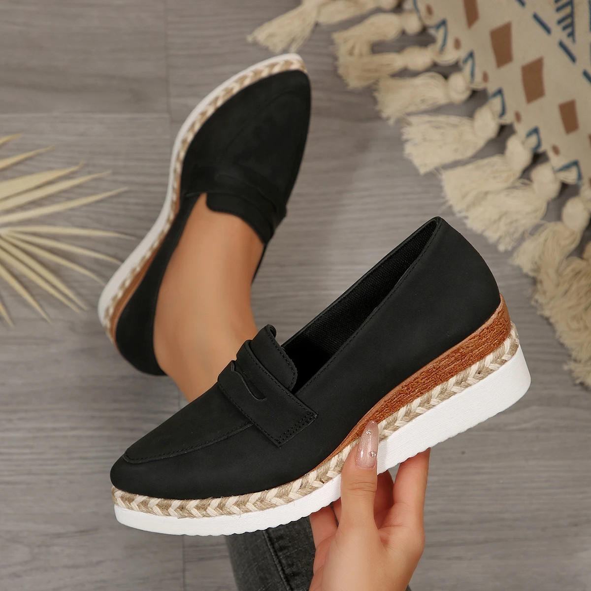 أحذية رياضية نسائية برأس مدبب أحذية منصة إسفين للنساء أحذية فردية ذات فم ضحل أحذية رياضية كاجوال مريحة للنساء #5