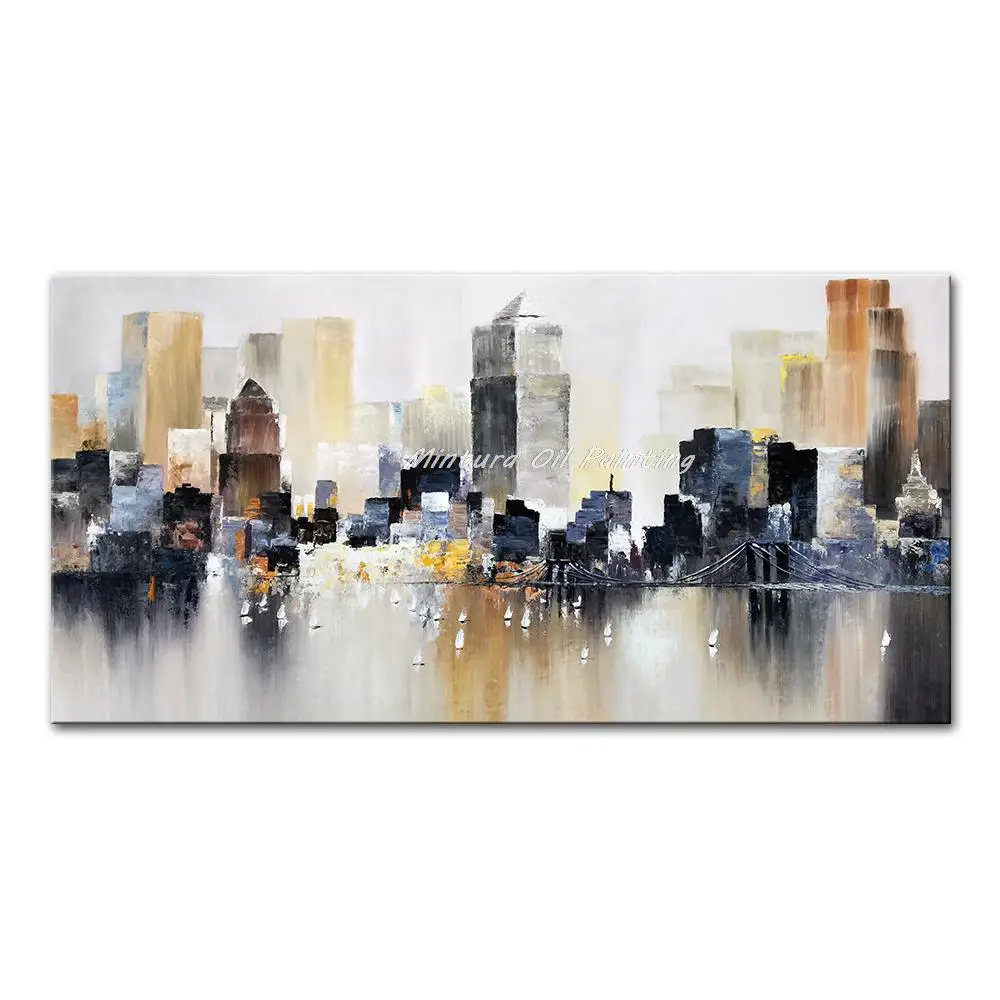 

Mintura,Handmade Handpainted Oil Paintings on Canvas,Large Size Abstract Picture Urban Construction Artwork Home Decor Wall Art