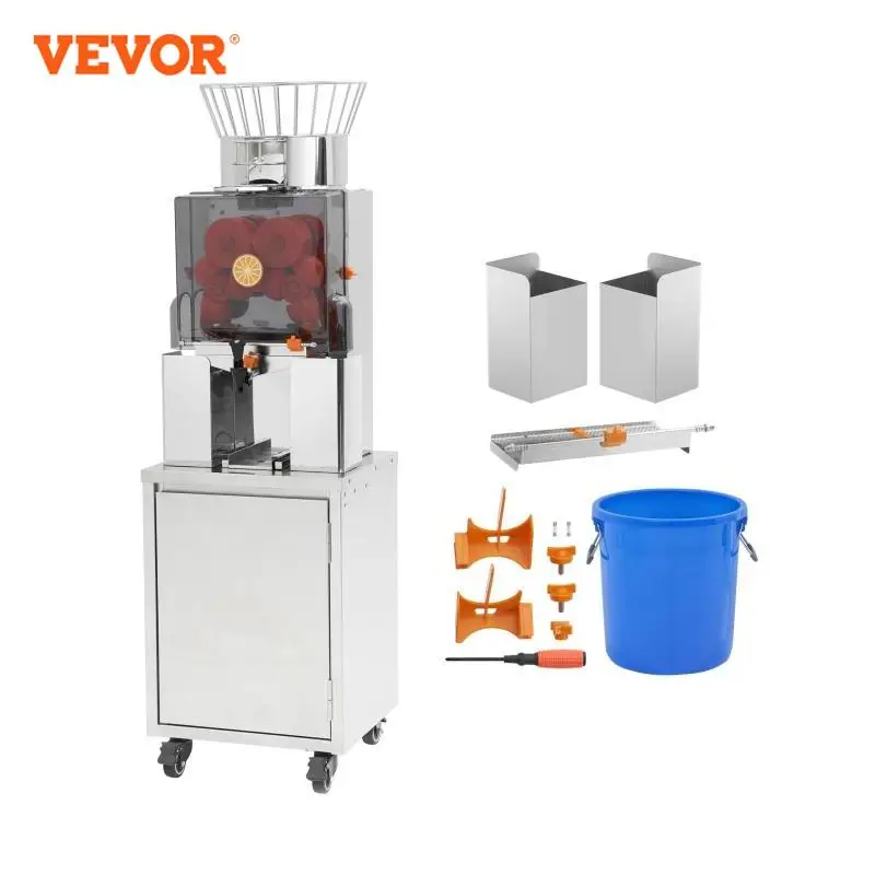 VEVOR Commercial Orange Juicer, 120W Automatic Feeding with Water Tap Stainless Steel 25 Oranges/Min 3 Peel Collecting Buckets