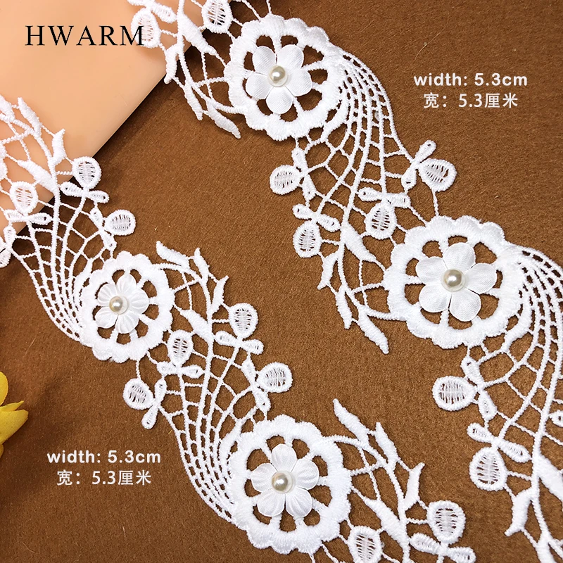 3d Lace Fabric With Beads 5.3cm Sewing DIY Milk Silk Wedding Decoration Dot Hanging Beard Women Skirt Curtain Dress Accesories