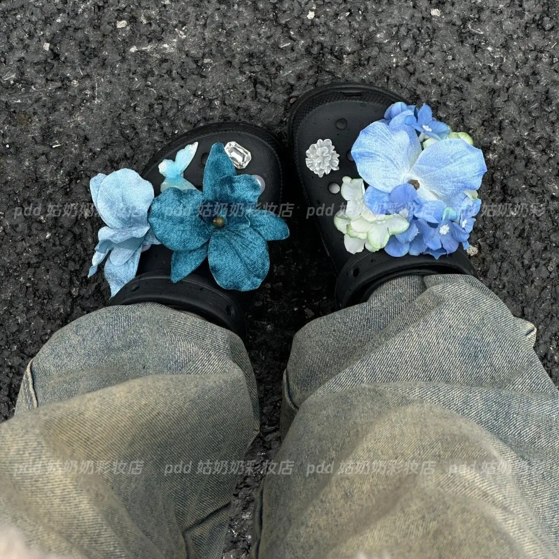 

Blue Purple Flower Butterfly Series Fresh Footwear Decoration Beautiful Adornment for Clogs Sandals Popular Designer Charms